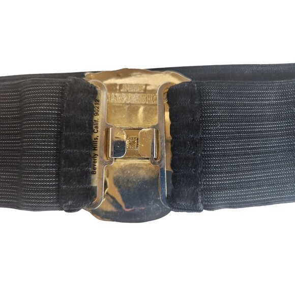 Crane Bird Gold Enameled Buckle Charmant Belts Black Stretch Belt With Decorativ - Picture 6 of 9